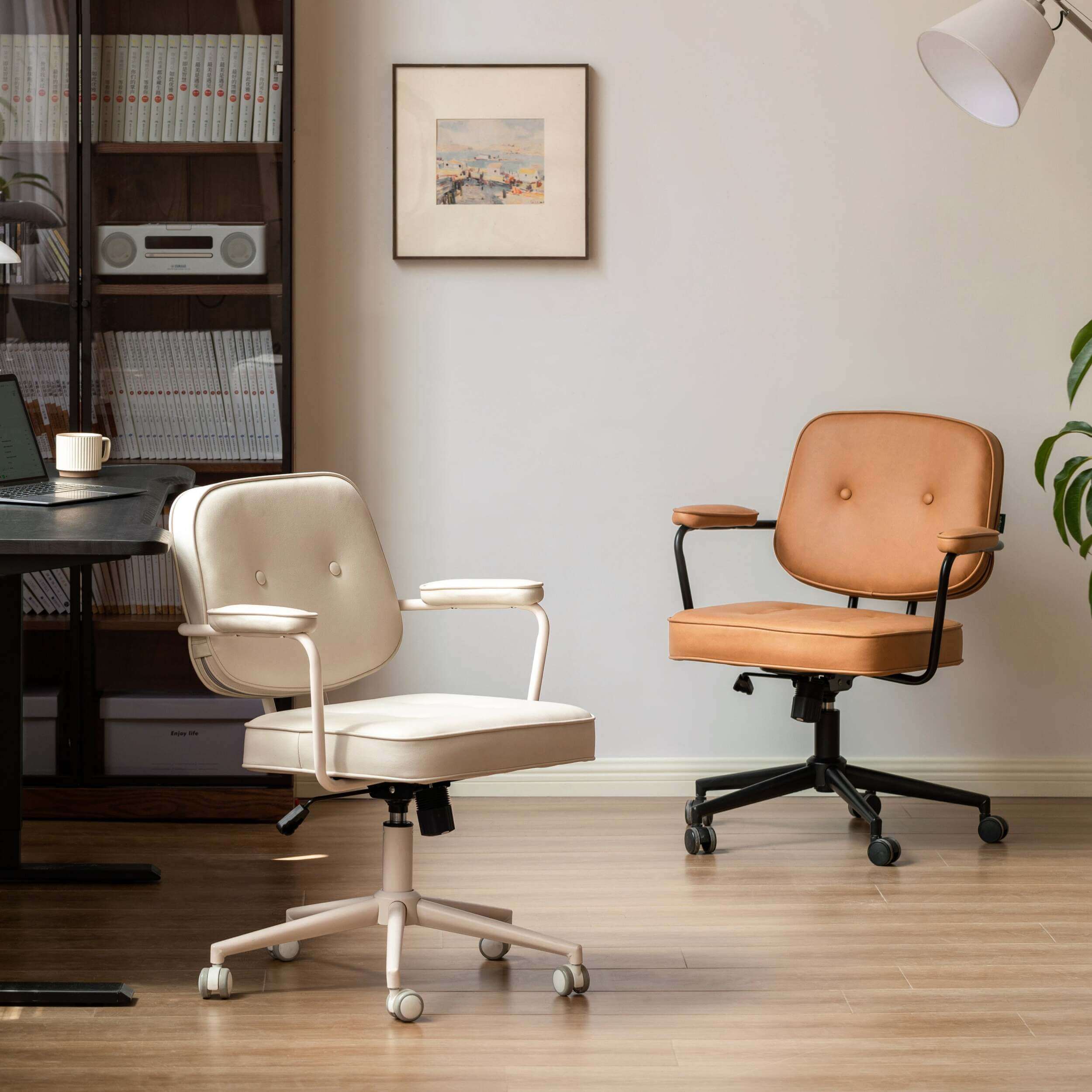 Adjustable Height Computer Chair with Eco Synthetic Leather Cushion and Casters - US Writing Desk