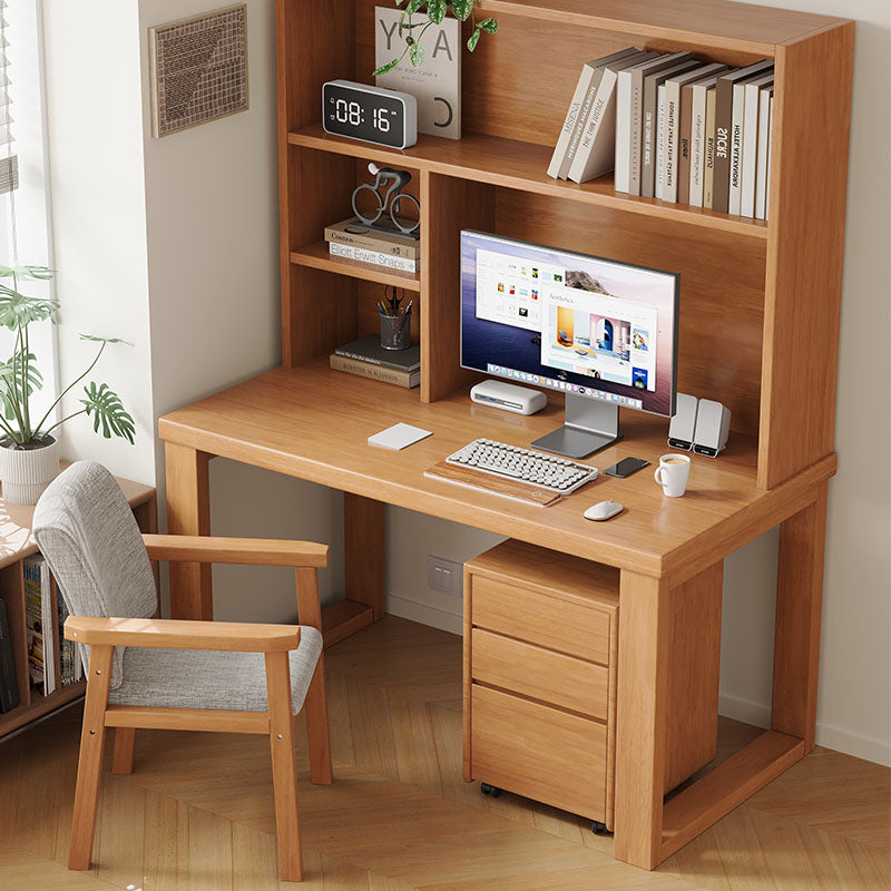 Jared — Solid Wood Study Desk with Bookshelf & Rolling Cabinet (Rubberwood)