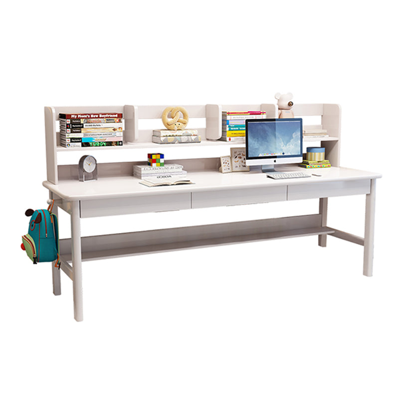 Solid Wood Writing Desk with Book Shelves and Drawers - White - US Writing Desk
