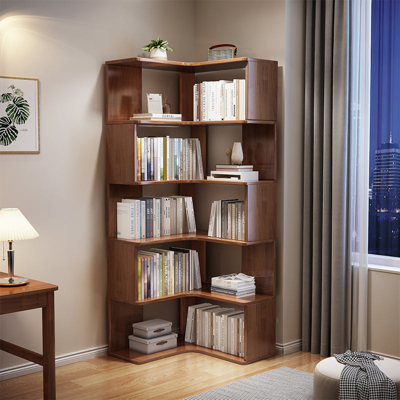 Quinn — Corner Bookcase & Display Shelf with 4 Tiers (Solid Rubberwood, Natural)