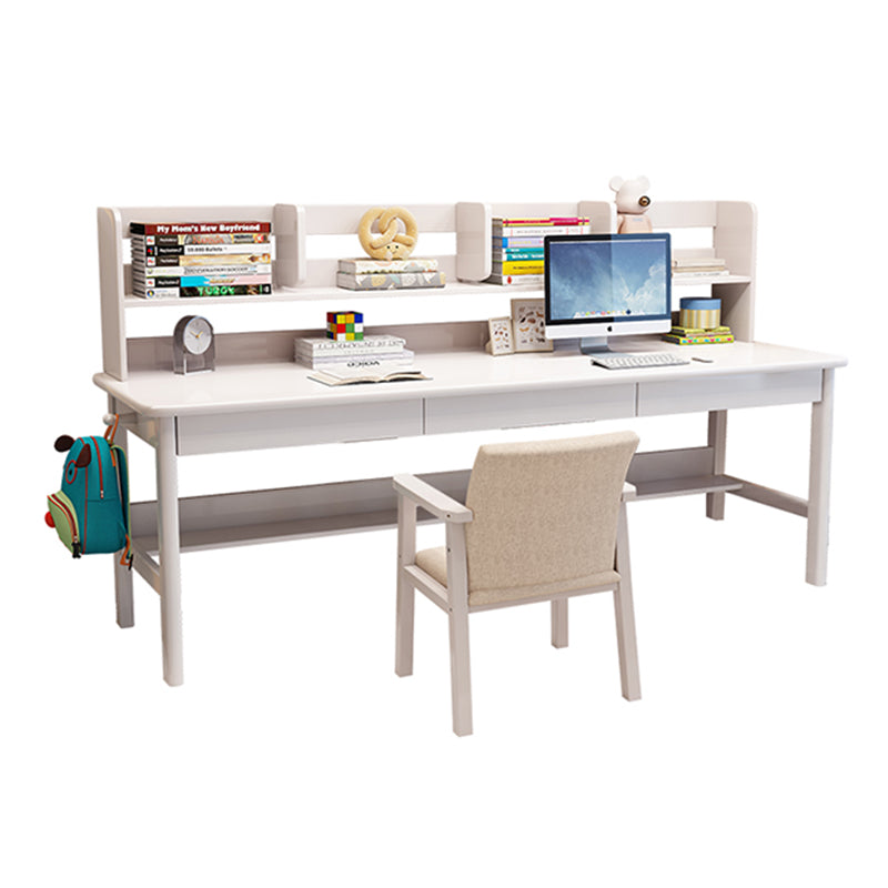 Solid Wood Writing Desk with Book Shelves and Drawers - White - US Writing Desk
