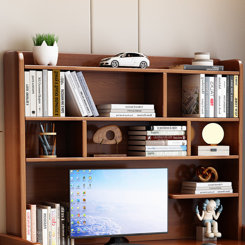Walnut Solid Wood Writing Desk with Shelf and Drawers - Rubberwood Home Office Desk