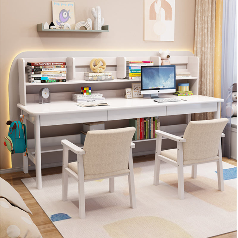 Solid Wood Writing Desk with Book Shelves and Drawers - White - US Writing Desk