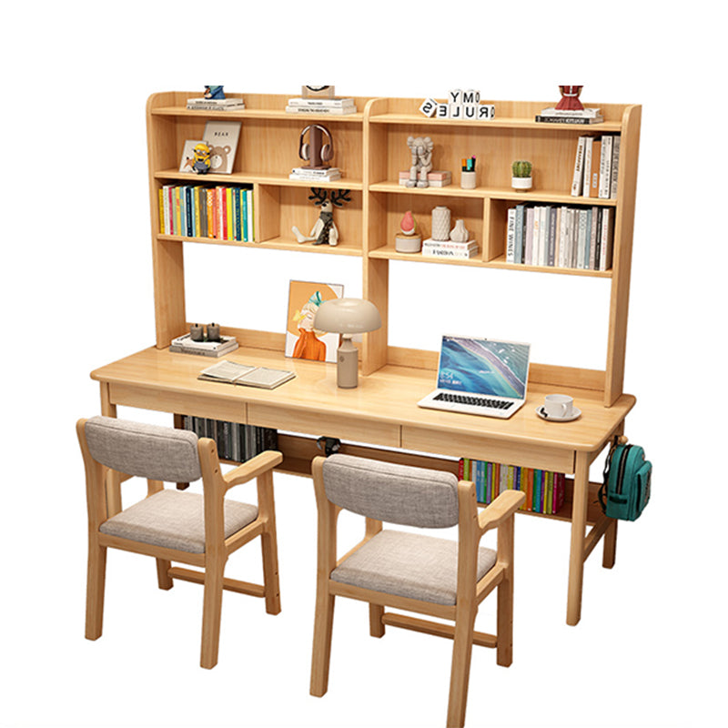 Ivan — Solid Wood Writing Desk with Shelves & Drawers (Natural Rubberwood)