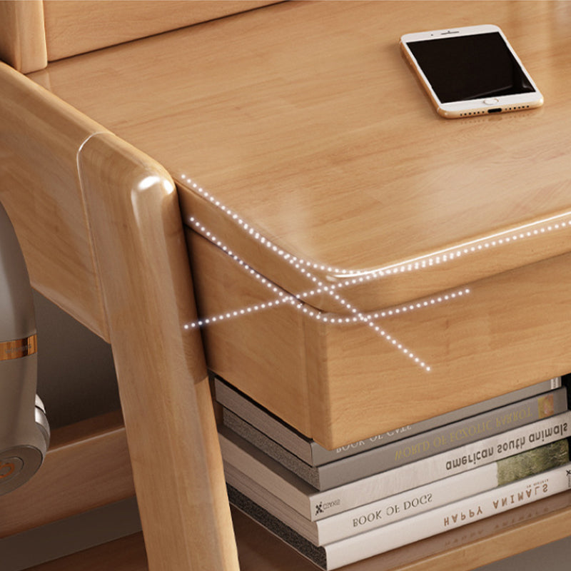 Natural Solid Wood Writing Desk with Bookcase and Drawers - US Writing Desk