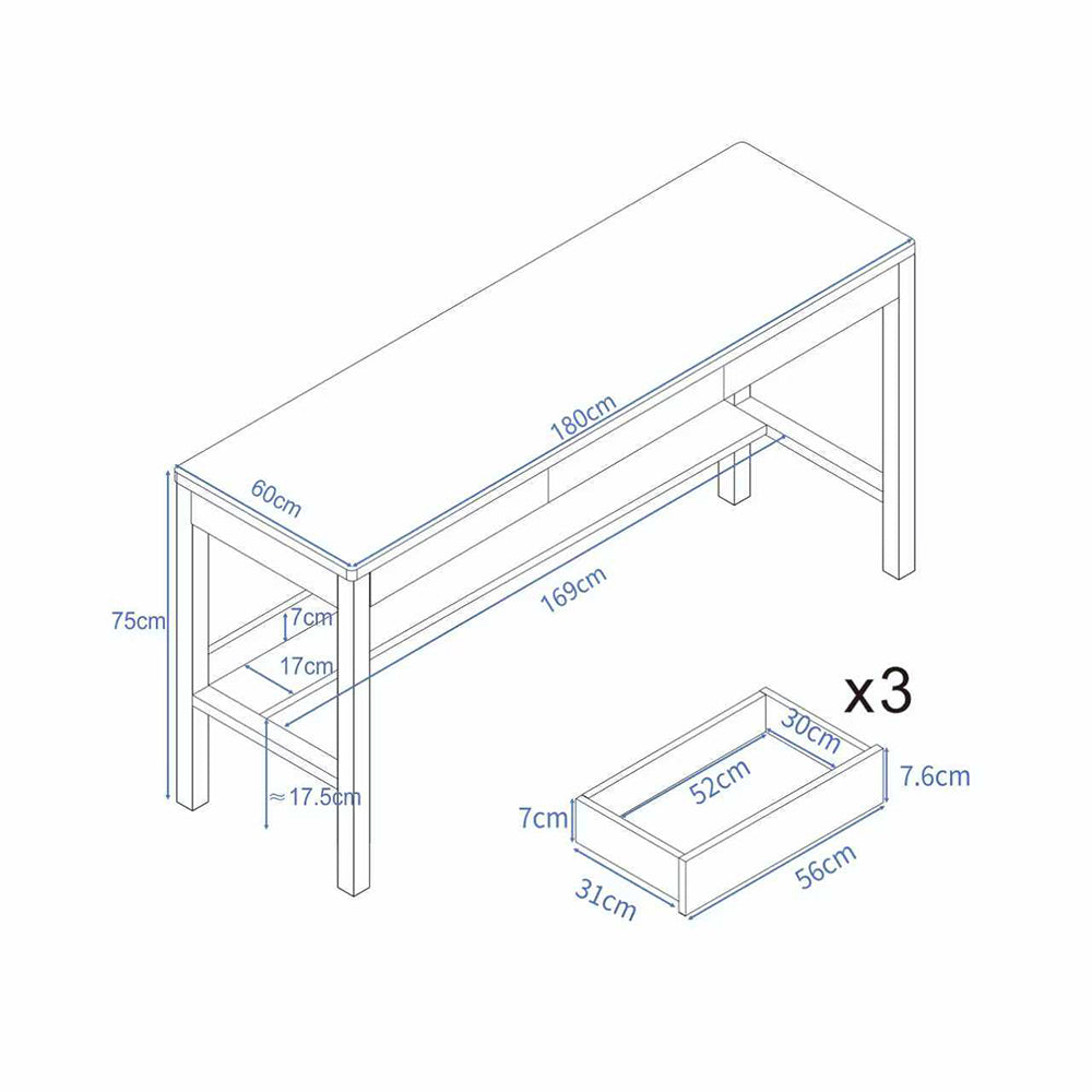 Finn — Solid Wood Writing Desk with Drawers & Bag Hanger (White Rubberwood)
