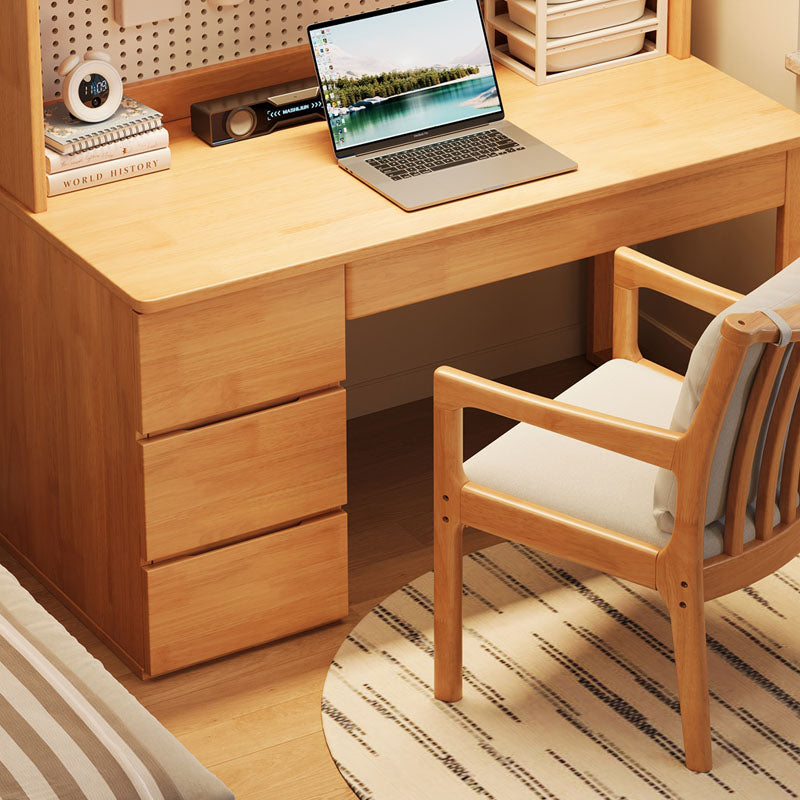 Adler — Solid Wood Study Desk with Bookshelf, Drawers & LED Light (Rubberwood)