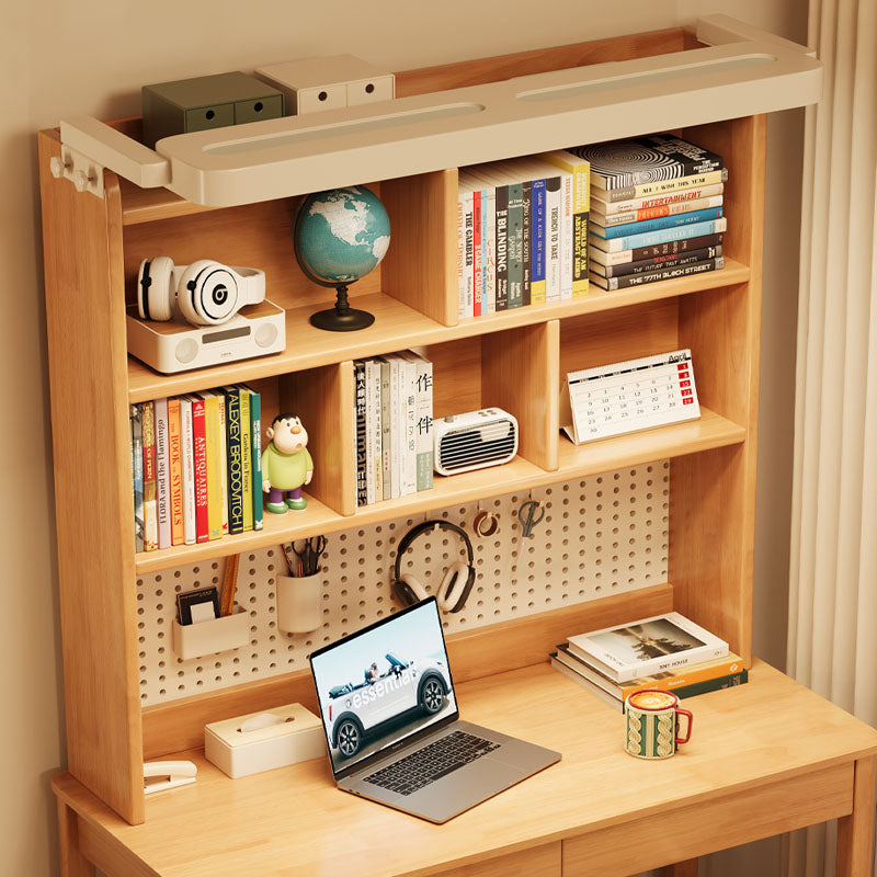 Dean — Solid Wood Study Desk with LED Light, Bookshelf & Drawers (Rubberwood, 120cm)