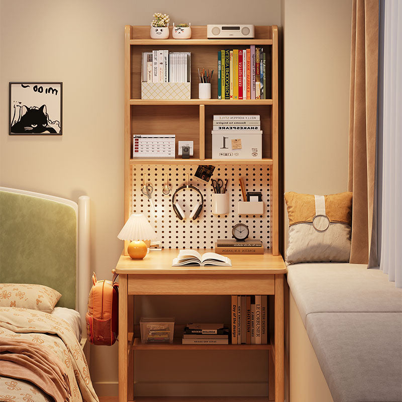 Bryce — Solid Wood Study Desk with Shelf, Drawers & Bookcase (Rubberwood)
