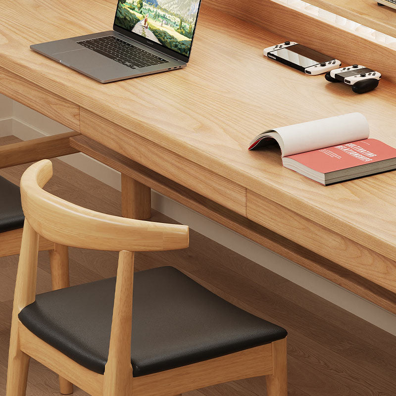 Ellis — Solid Wood Writing Desk with Shelves & Drawers (Ash Veneer, 160/180cm)