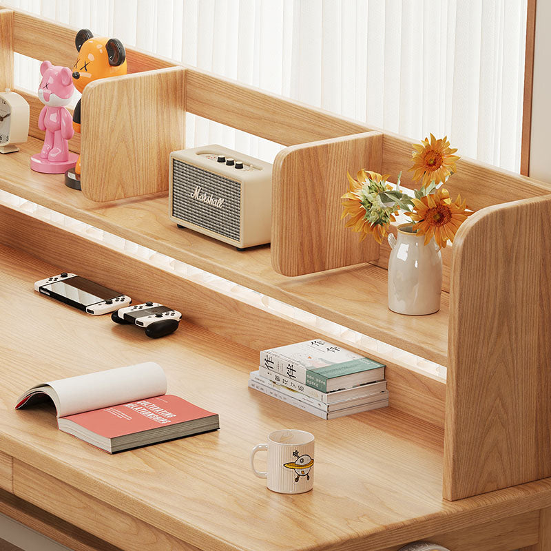 Ellis — Solid Wood Writing Desk with Shelves & Drawers (Ash Veneer, 160/180cm)