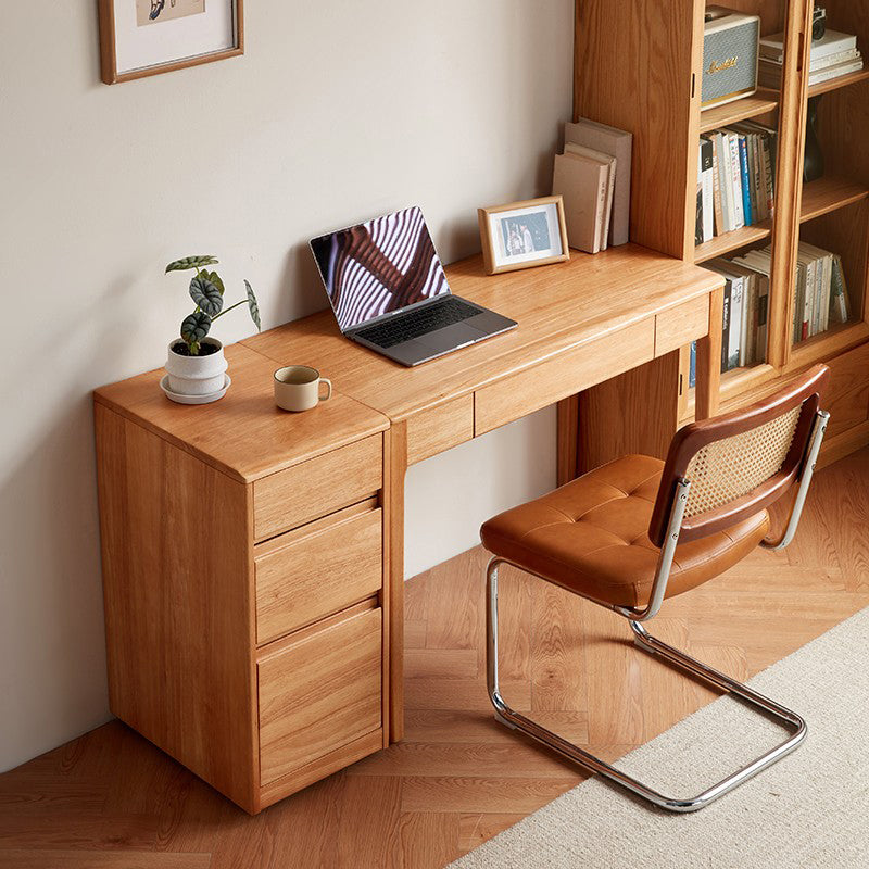 Hugo — Solid Wood Study Desk with Cabinet & Chair | Rubberwood Writing Desk (Natural)