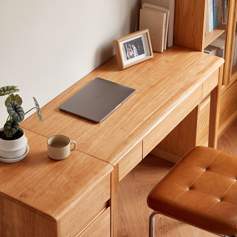 Hugo — Solid Wood Study Desk with Cabinet & Chair | Rubberwood Writing Desk (Natural)