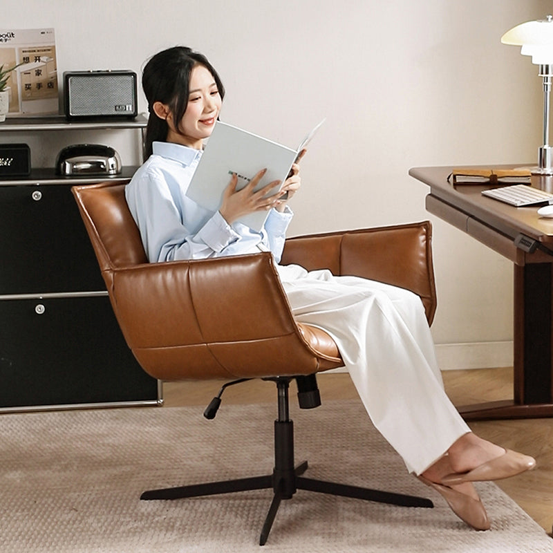 Avery — Ergonomic Office Chair with 360° Swivel & Adjustable Height (Brown PU Leather)