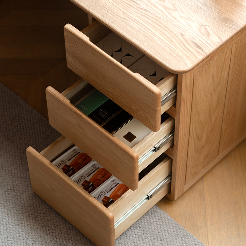 Nash — Solid Oak Writing Desk with Drawer Cabinet & Hidden Handle (Natural/Walnut)