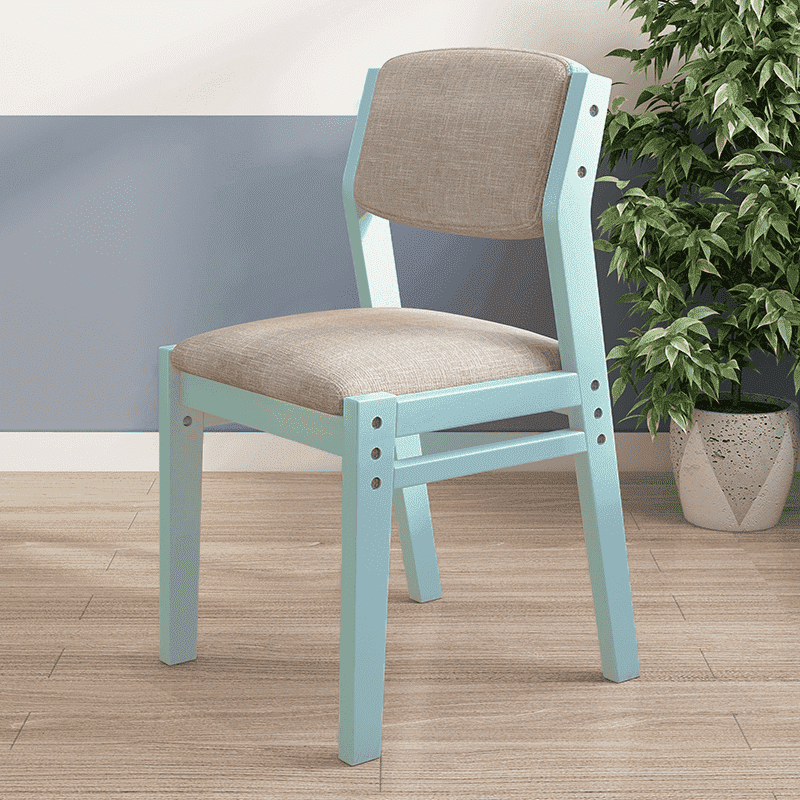 Height-Adjustable Solid Wood Z-Shape Chair with Cotton & Linen Upholstery - Blue - US Writing Desk