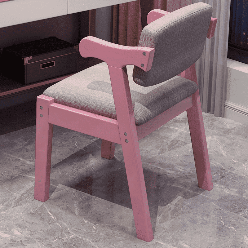 Solid Wood Z-Shape Dining Chair with Cotton & Linen Upholstery - Pink - US Writing Desk