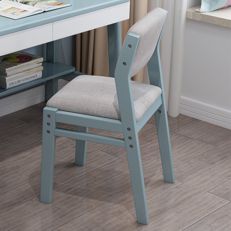 Height-Adjustable Solid Wood Z-Shape Chair with Cotton & Linen Upholstery - Blue - US Writing Desk