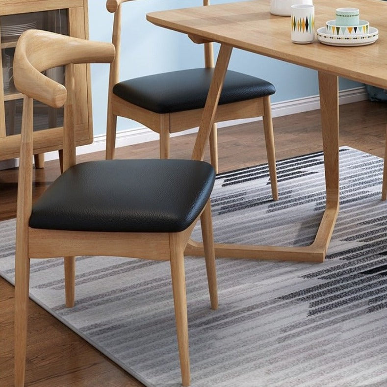 Solid Wood Dining Chair with PU Leather Cushion - Black Seat - US Writing Desk