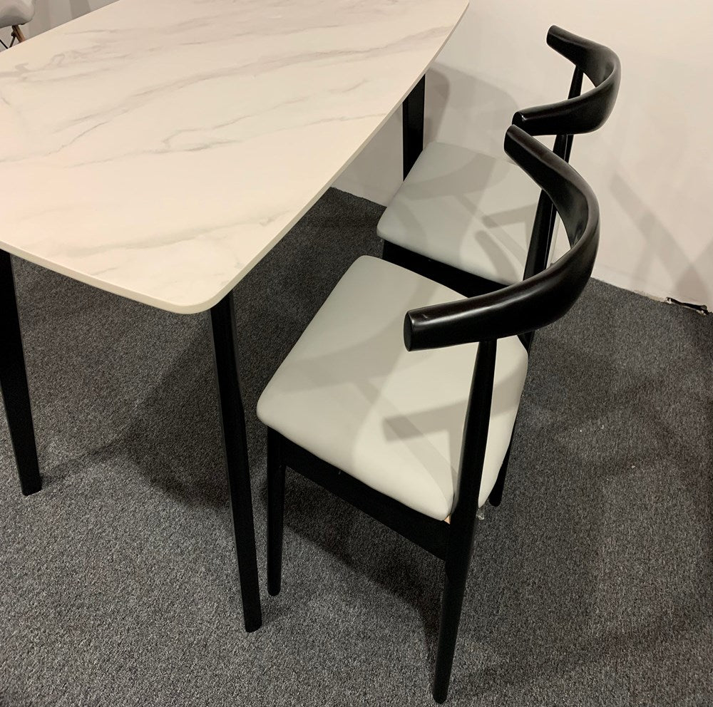 Solid Wood Dining Chair with PU Leather Cushion - Grey Seat - US Writing Desk