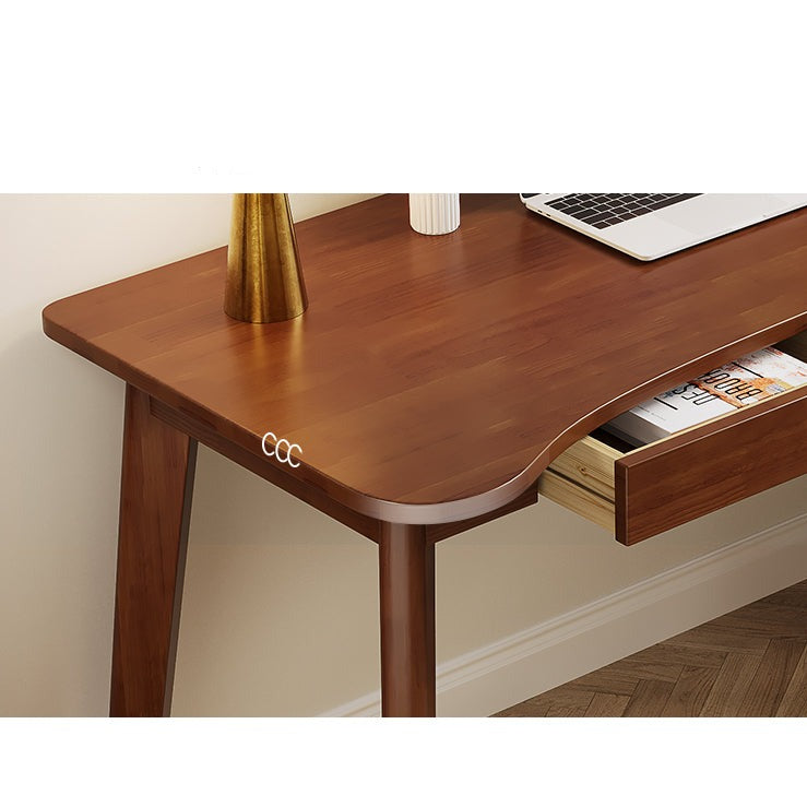 Walnut Solid Rubberwood Writing Desk with Drawers – Curved Edge, 31.5”/39.4” - US Writing Desk