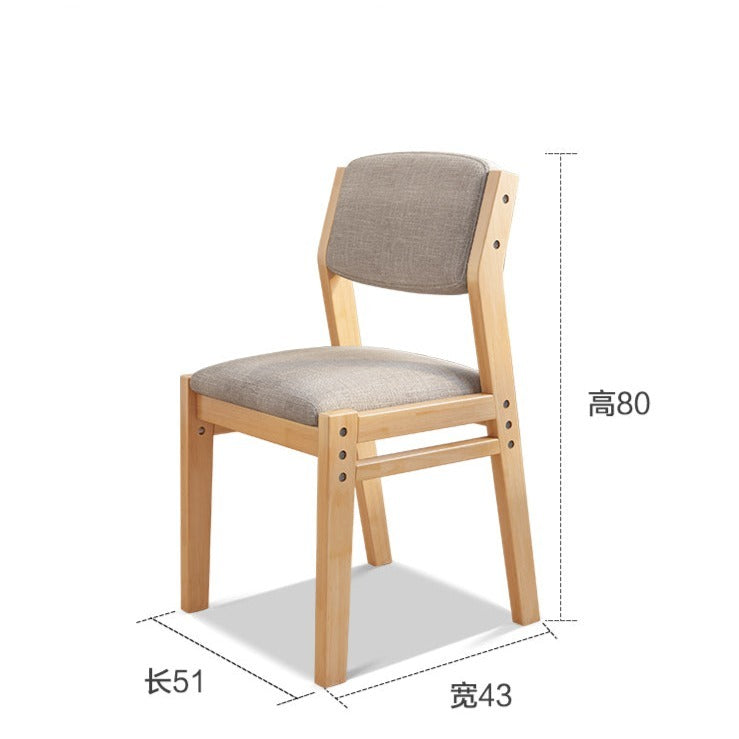 Height-Adjustable Solid Wood Z-Shape Study Chair - Natural Rubberwood, Cotton-Linen - US Writing Desk