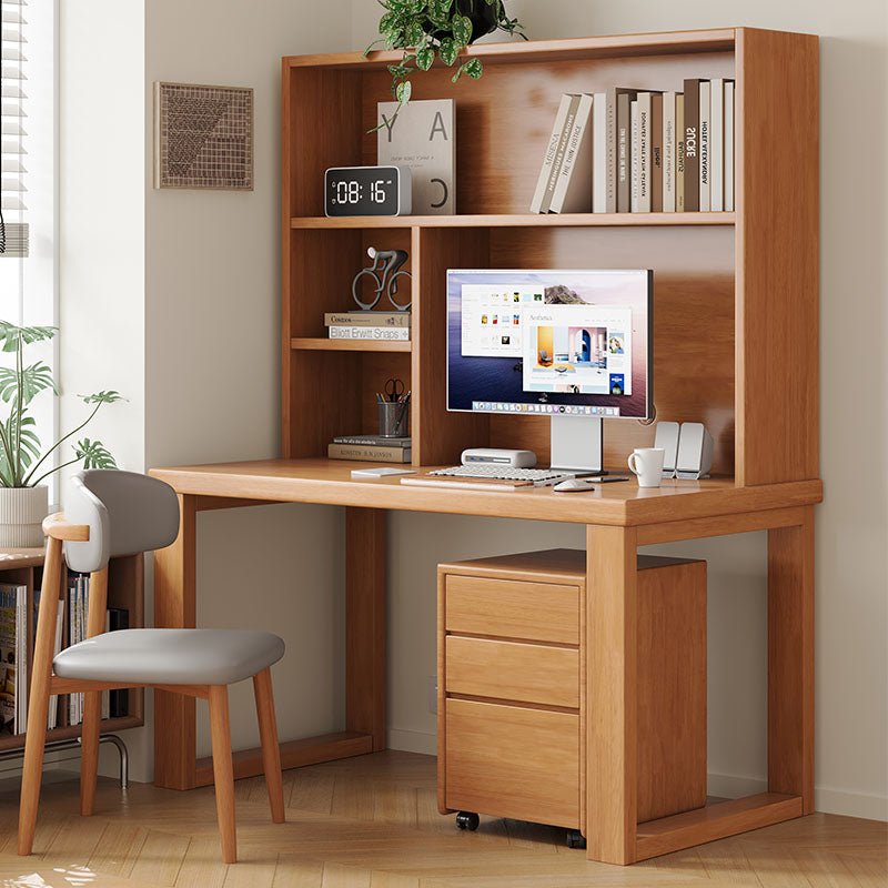 Jared — Solid Wood Study Desk with Bookshelf & Rolling Cabinet (Rubberwood)
