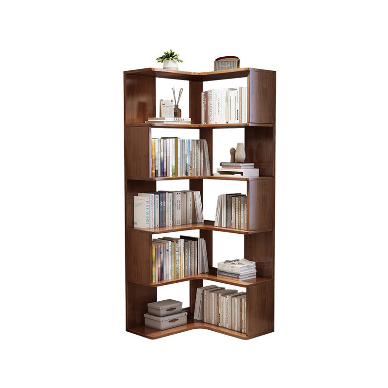 Quinn — Corner Bookcase & Display Shelf with 4 Tiers (Solid Rubberwood, Natural)