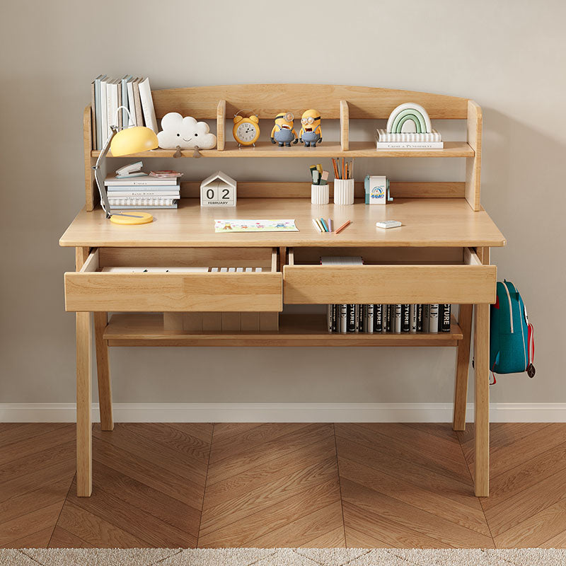Solid Wood Writing Desk with Shelf - Natural - US Writing Desk