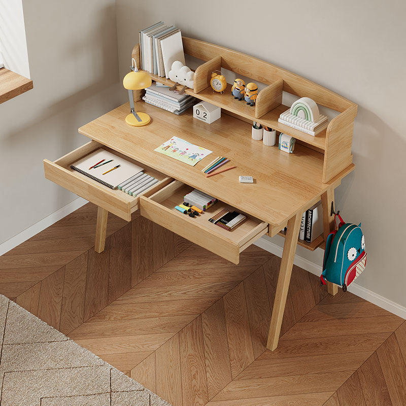 Solid Wood Writing Desk with Shelf - Natural - US Writing Desk