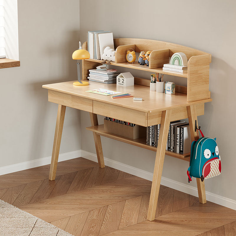 Solid Wood Writing Desk with Shelf - Natural - US Writing Desk