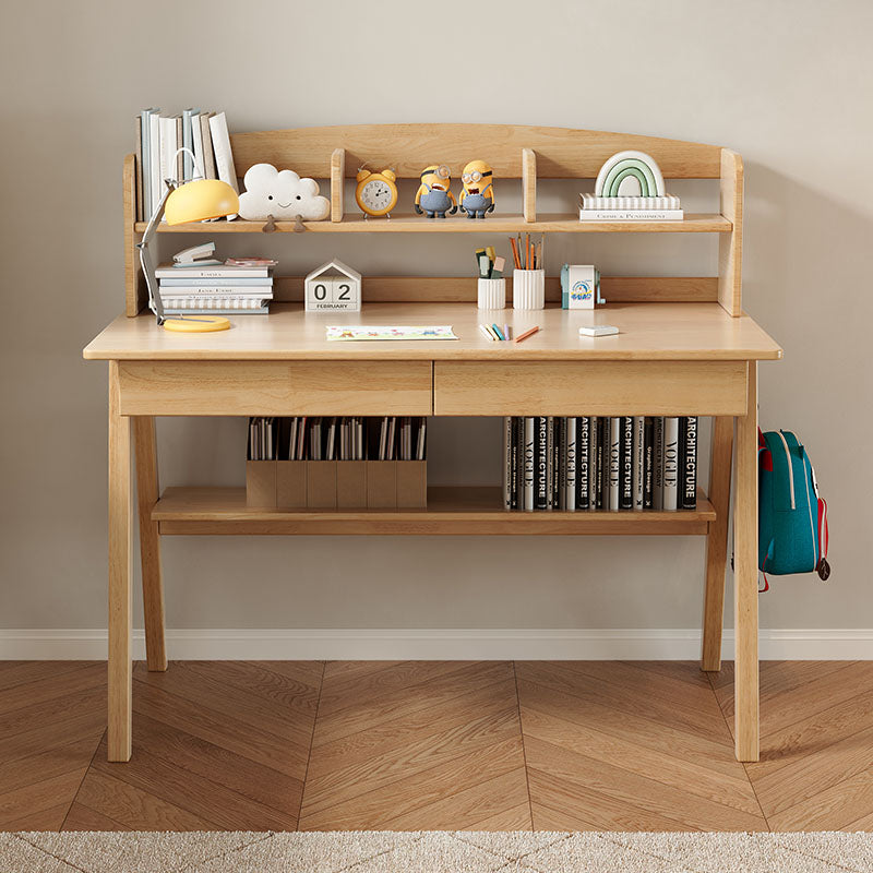 Solid Wood Writing Desk with Shelf - Natural - US Writing Desk