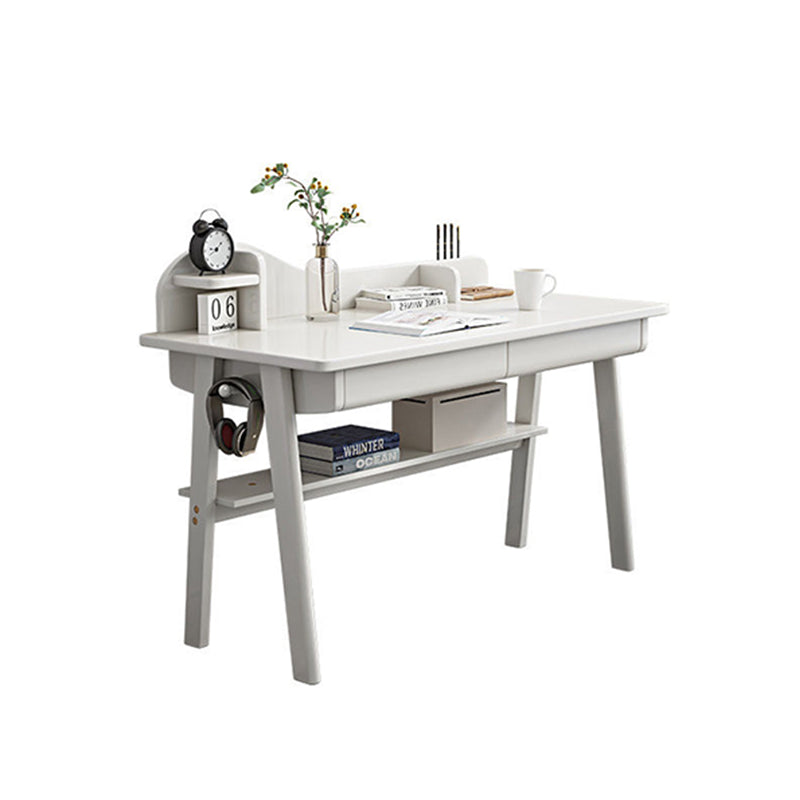 Solid Wood Writing Desk with Mini Shelf and Drawers - White - US Writing Desk