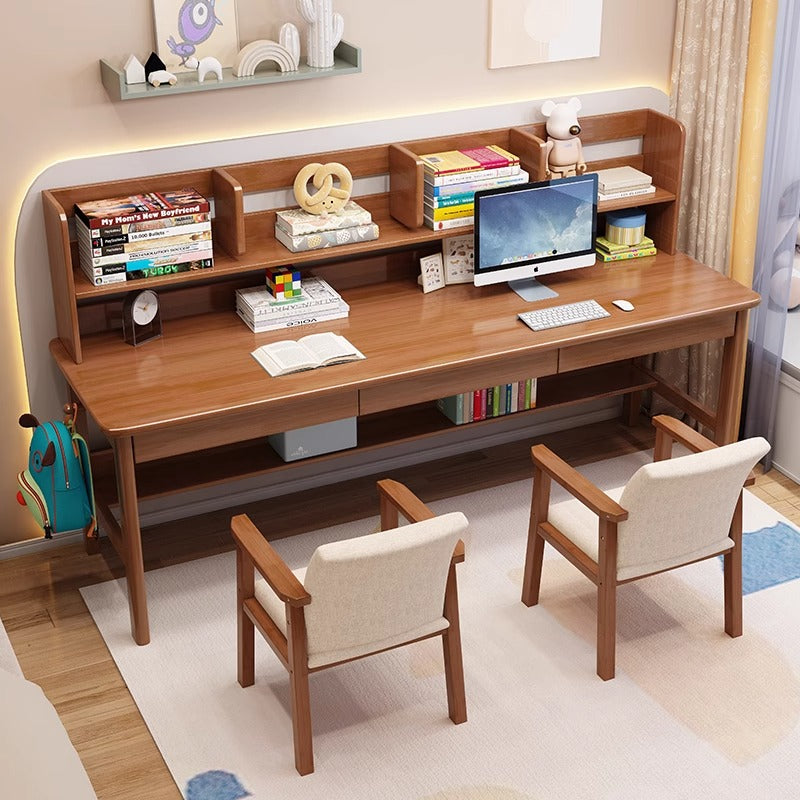 Solid Wood Writing Desk with Book Shelves and Drawers - Walnut - US Writing Desk