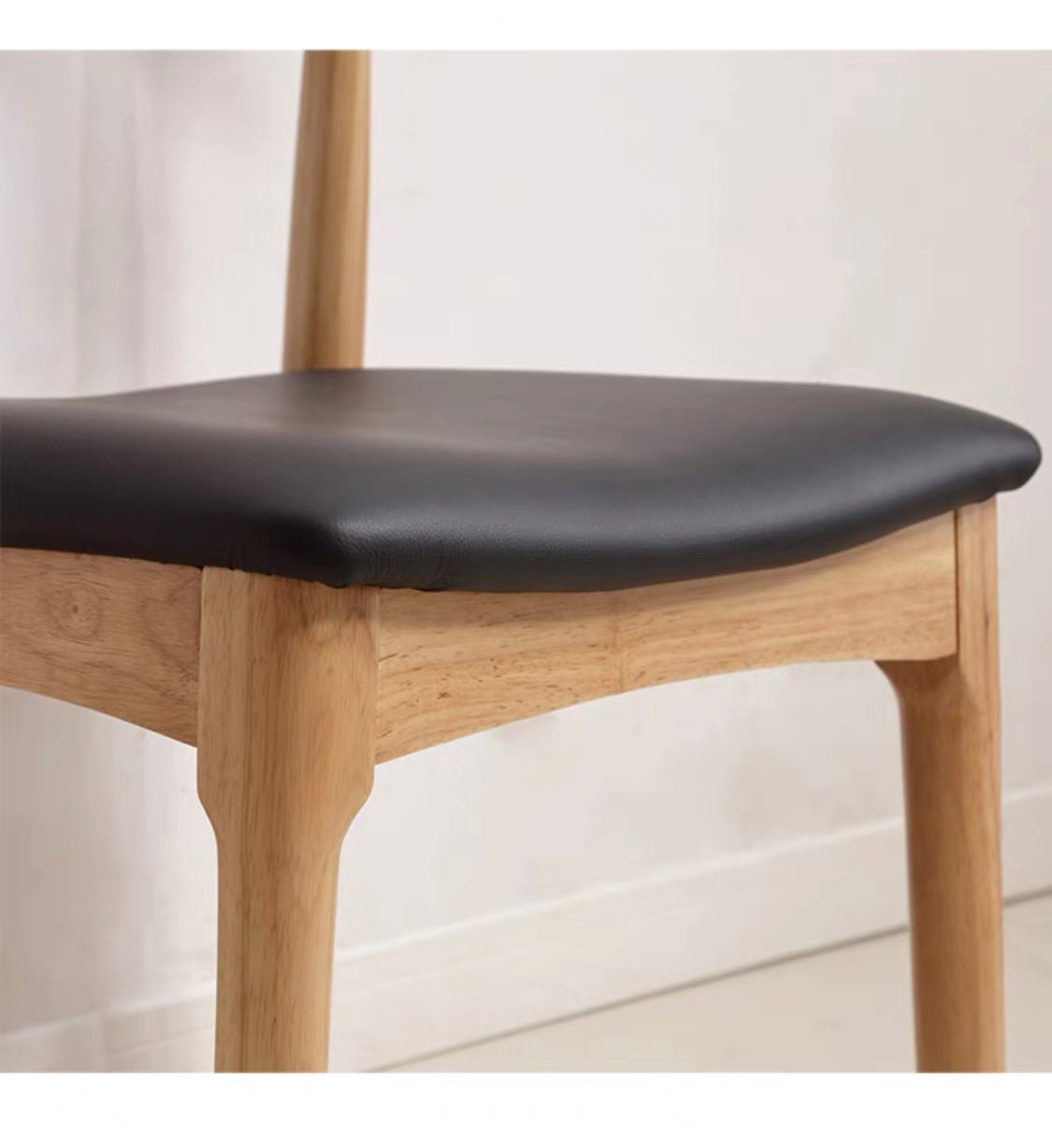 Solid Wood Dining Chair with PU Leather Cushion - Black Seat - US Writing Desk