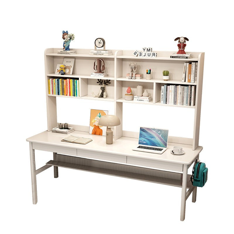 Pierce — Solid Wood Writing Desk with Shelves & Drawers (White Rubberwood)