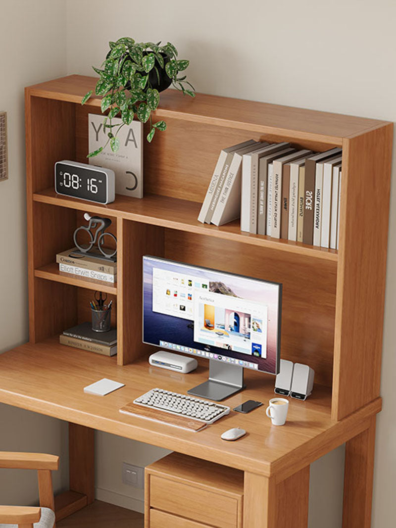 Jared — Solid Wood Study Desk with Bookshelf & Rolling Cabinet (Rubberwood)