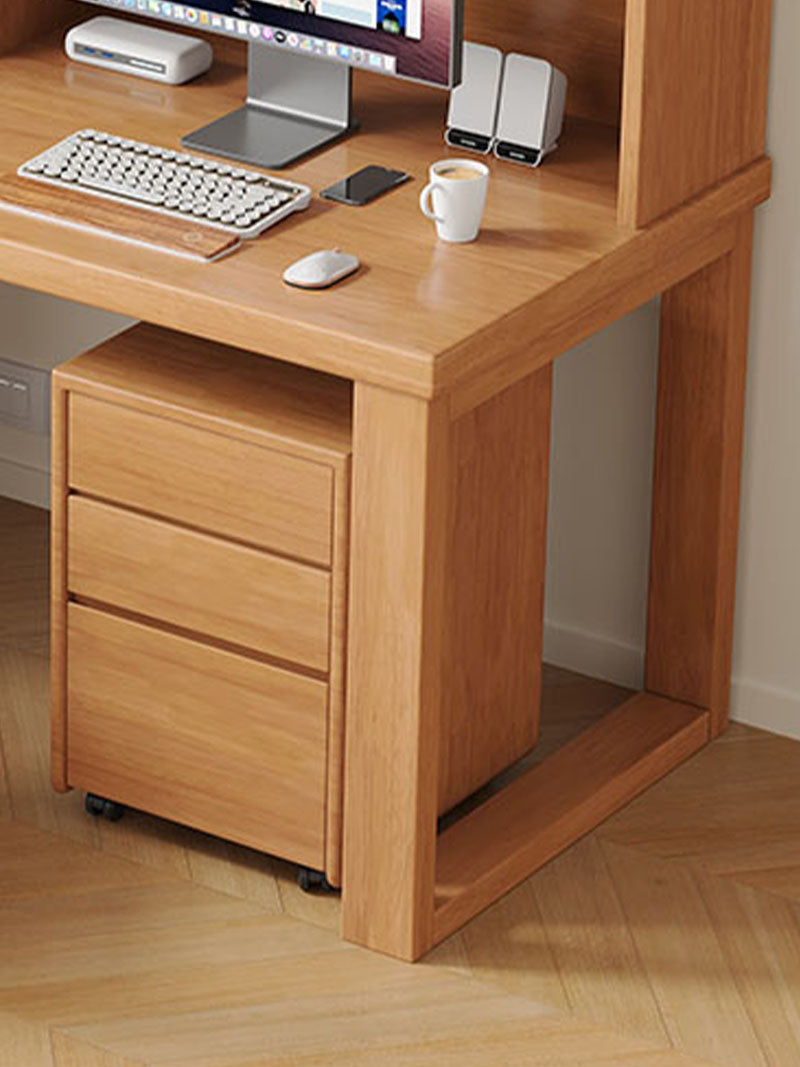 Jared — Solid Wood Study Desk with Bookshelf & Rolling Cabinet (Rubberwood)