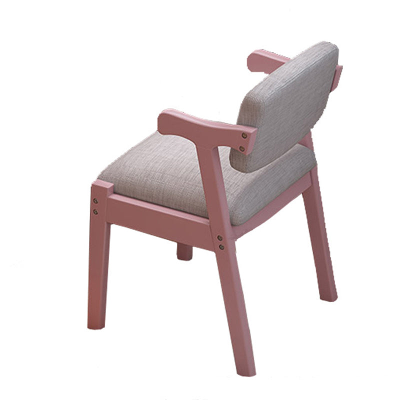 Solid Wood Z-Shape Dining Chair with Cotton & Linen Upholstery - Pink - US Writing Desk