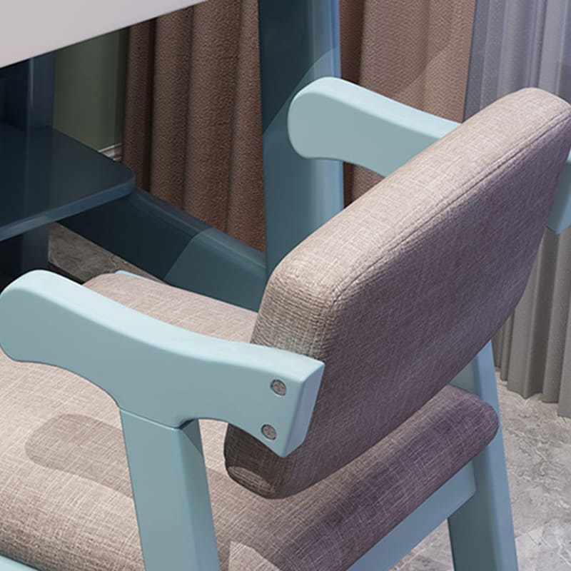 Solid Wood Z-Shape Dining Chair with Cotton & Linen Upholstery - Blue - US Writing Desk