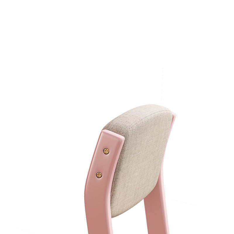 Height-Adjustable Solid Wood Z-Shape Dining/Study Chair - Pink Cotton-Linen - US Writing Desk