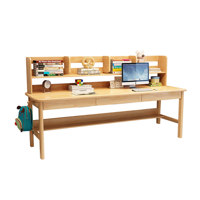 Solid Wood Writing Desk with Book Shelves and Drawers - Natural - US Writing Desk