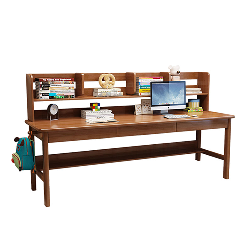 Solid Wood Writing Desk with Book Shelves and Drawers - Walnut - US Writing Desk