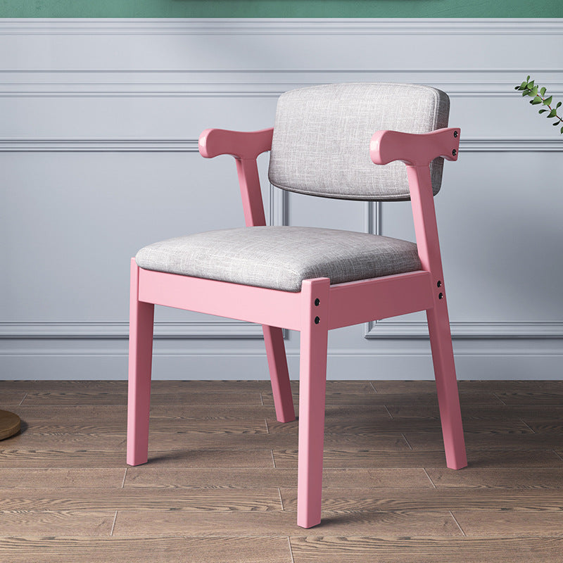 Solid Wood Z-Shape Dining Chair with Cotton & Linen Upholstery - Pink - US Writing Desk