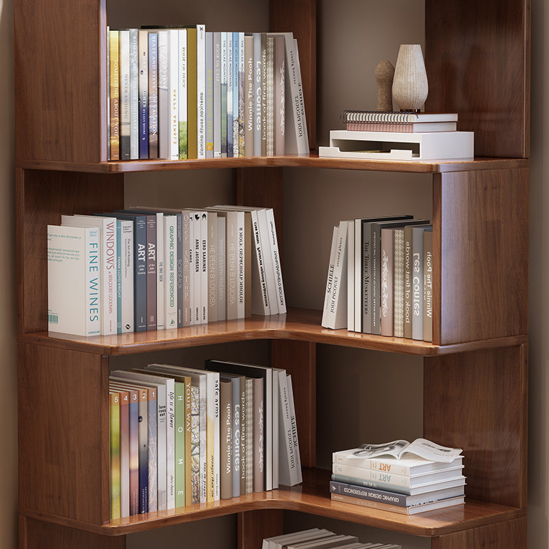 Quinn — Corner Bookcase & Display Shelf with 4 Tiers (Solid Rubberwood, Natural)