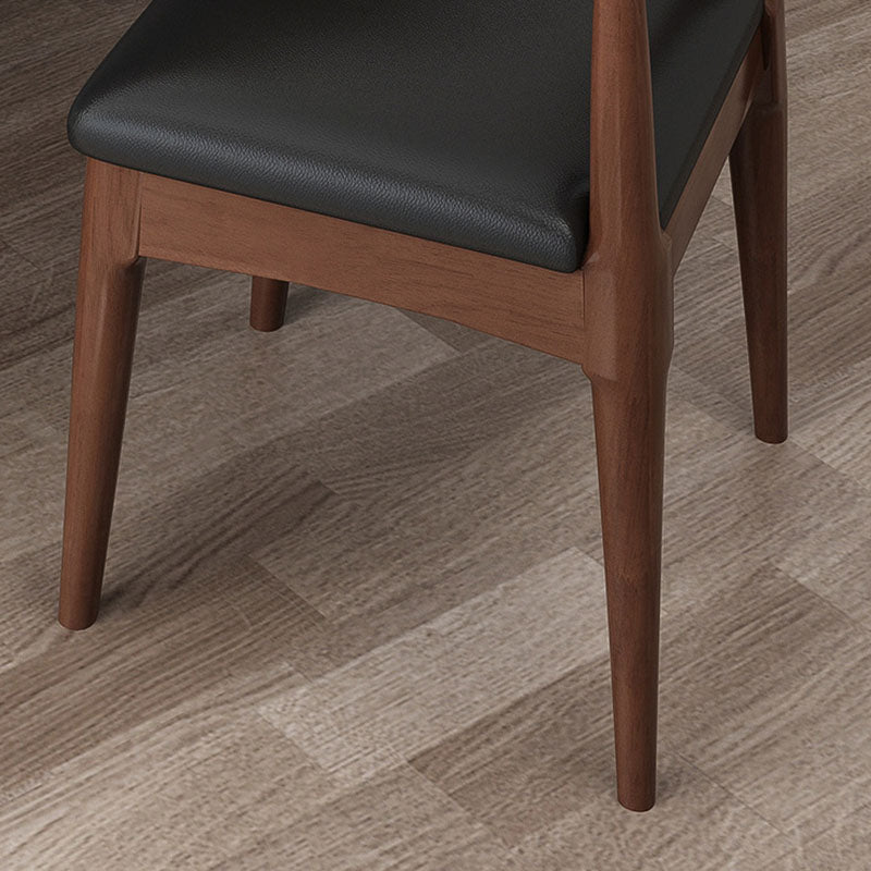 Walnut-Finish Solid Wood Dining Chair with Black PU Cushion - US Writing Desk
