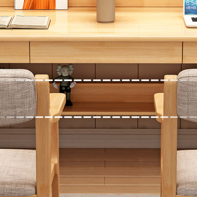 Ivan — Solid Wood Writing Desk with Shelves & Drawers (Natural Rubberwood)