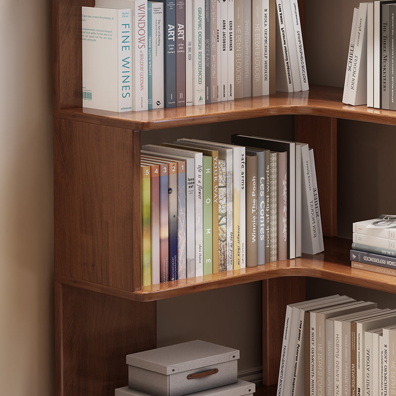 Quinn — Corner Bookcase & Display Shelf with 4 Tiers (Solid Rubberwood, Natural)