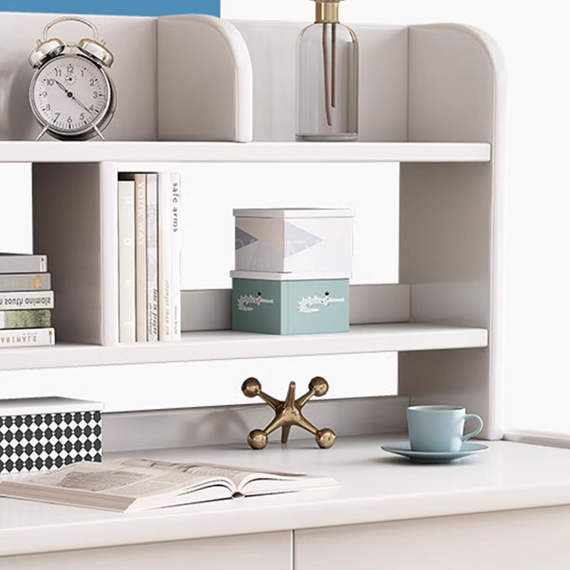 White Solid Wood Writing Desk with Bookcase and Drawers - US Writing Desk