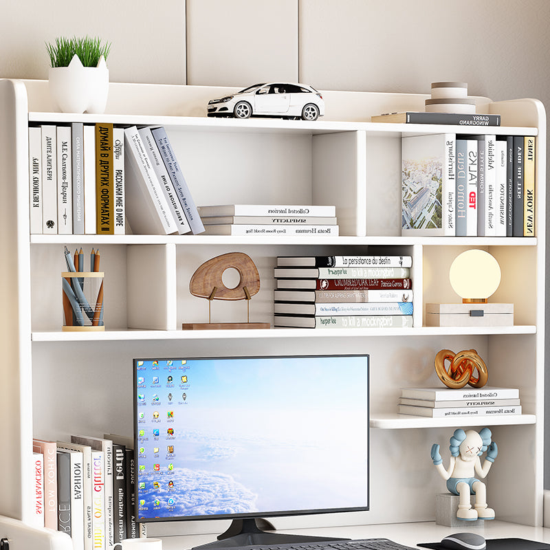 White Solid Wood Writing Desk with Shelf and Drawers - Rubberwood Home Office Desk - US Writing Desk